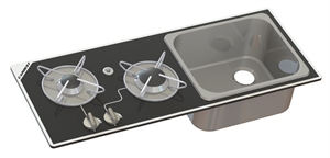 Kombination av kokplatta och diskho - 2-brännare med säkerhetsglas