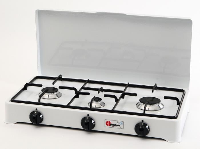 Parker gasspis 3-brännare med tändsäkring, Vit emalj